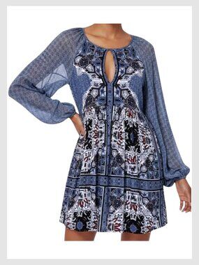 Free People Oksana Mini Dress Blue Long Sleeve 0